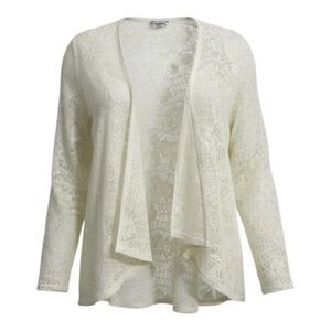 Vintage Boho Lace Cardigan Sz Med Ivory Sheer Floral Cottagecore Fairy Whimsy